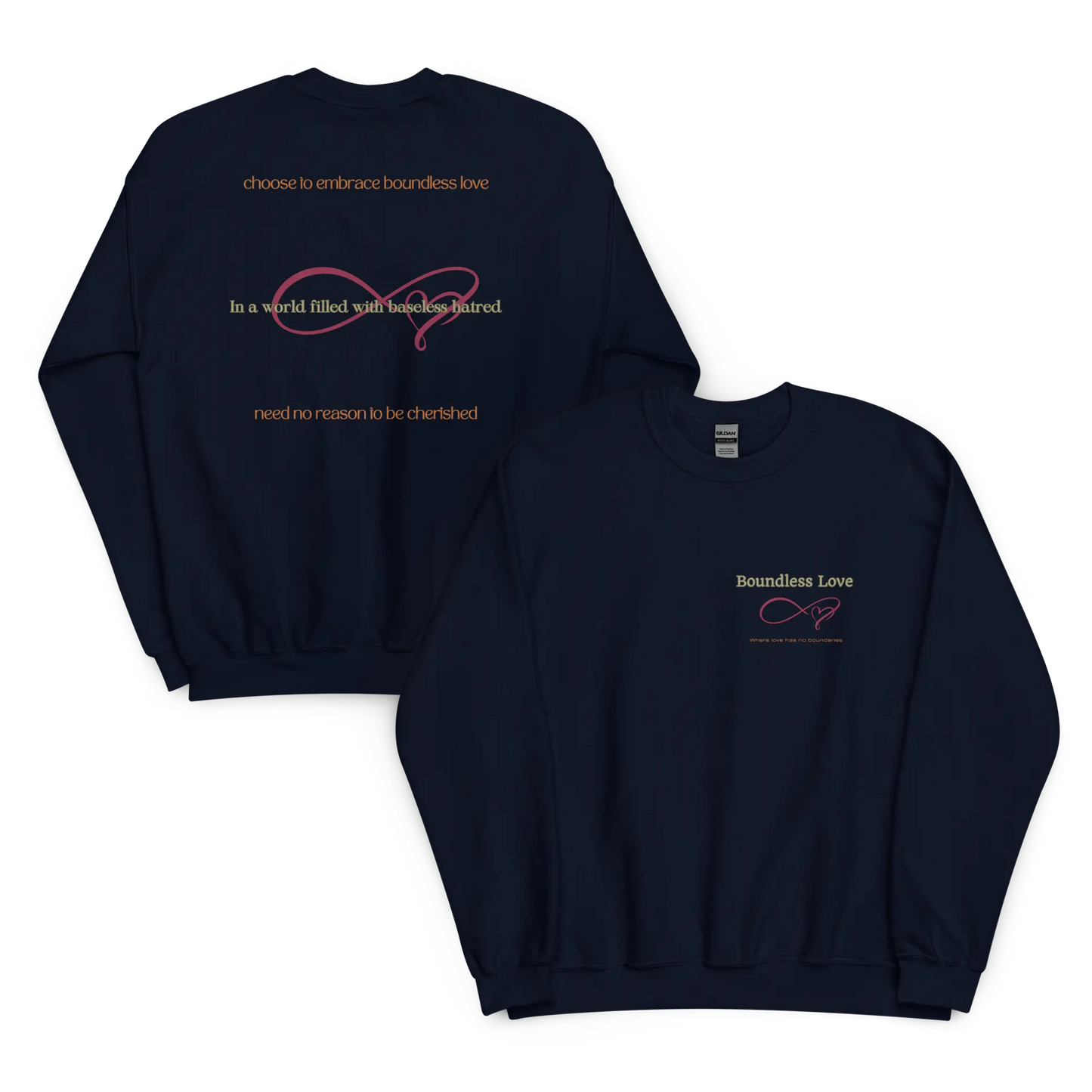 Black sweatshirt with text and design on a white background